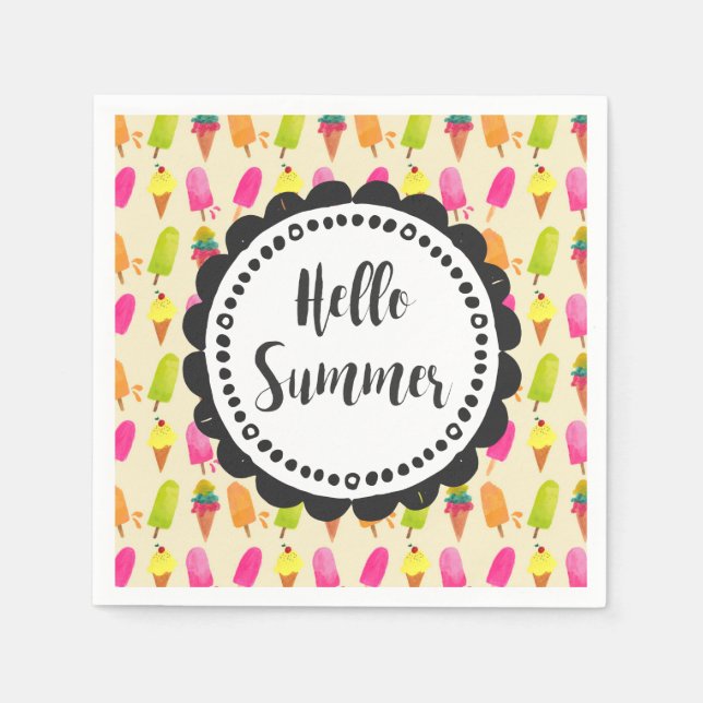 Hello Summer Popsicles and Ice Cream Paper Napkins (Front)