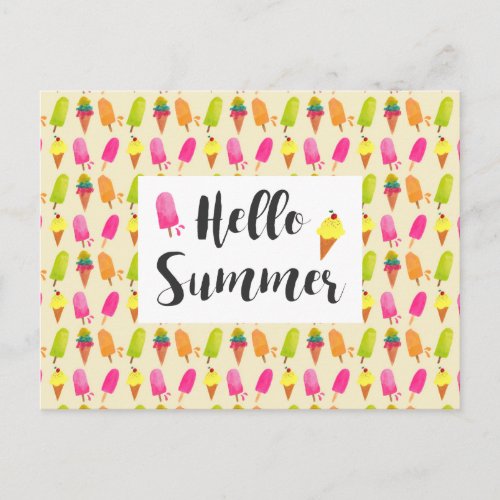 Hello Summer Popsicles and Ice Cream Postcard