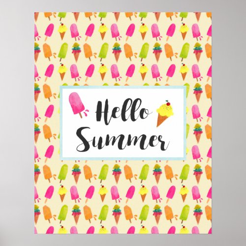 Hello Summer Popsicles and Ice Cream Poster