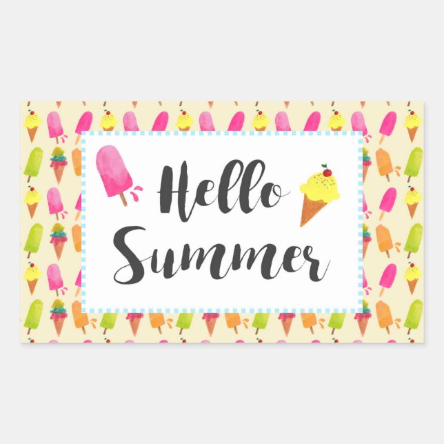 Hello Summer Popsicles and Ice Cream Rectangular Sticker (Front)