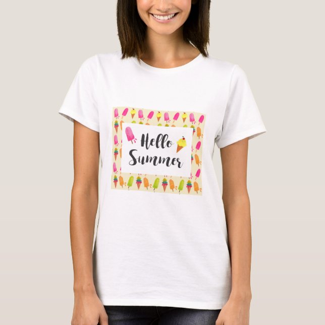 Hello Summer Popsicles and Ice Cream T-Shirt (Front)