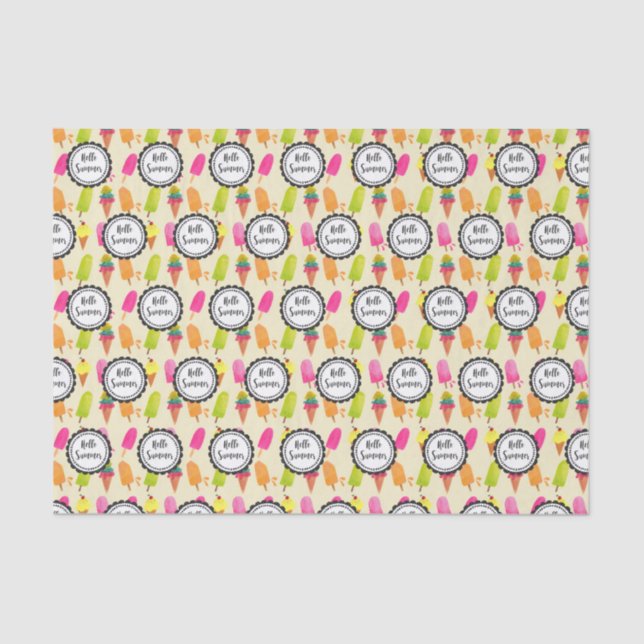 Hello Summer Popsicles and Ice Cream Tissue Paper (Front)