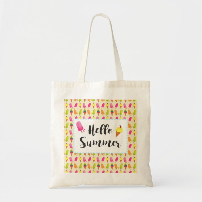 Hello Summer Popsicles and Ice Cream Tote Bag (Front)