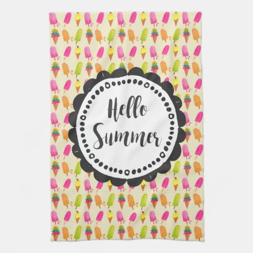 Hello Summer Popsicles and Ice Cream Towel