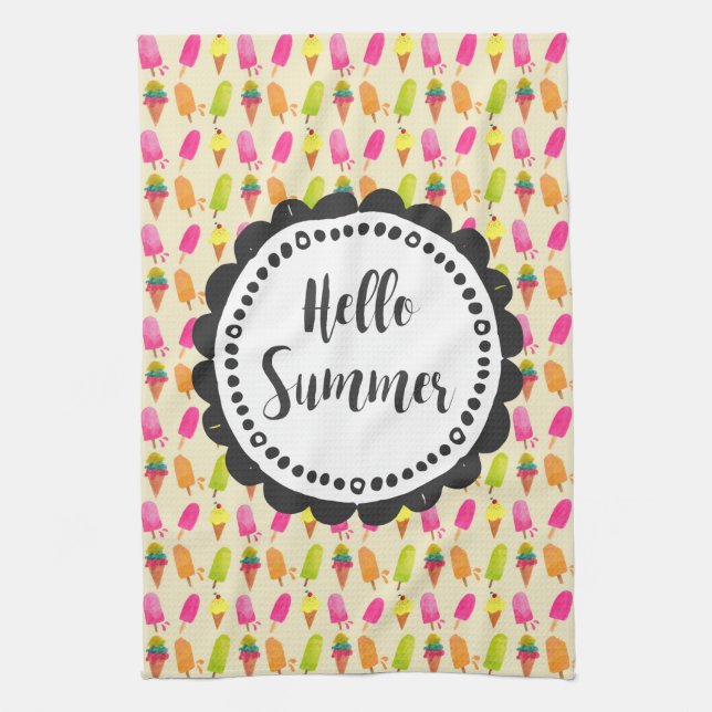 Hello Summer Popsicles and Ice Cream Towel (Vertical)