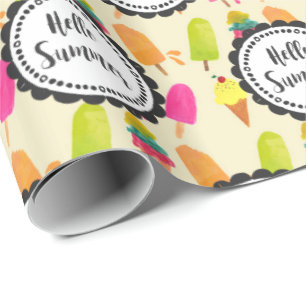 Hello Summer Popsicles and Ice Cream Wrapping Paper