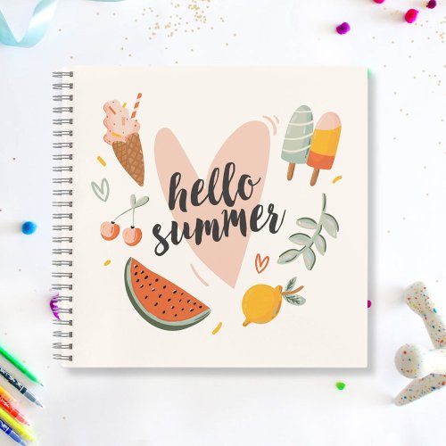 Hello Summer Quote Colorful Cute Kids Sketch  Notebook