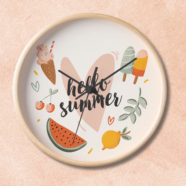 Hello Summer Quote Colorful Cute Nursery Kids Clock (In situ wall)