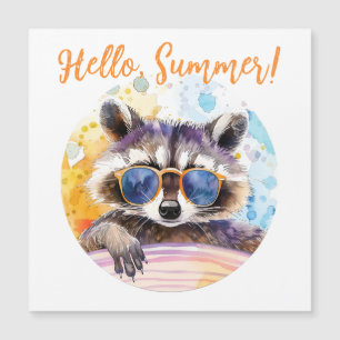 Hello Summer Raccoon in sunglasses Watercolor
