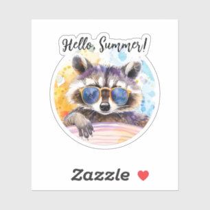 Hello Summer Raccoon in sunglasses Watercolor Sticker