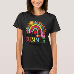Hello Summer Rainbow Flamingo Watermelon Teacher L T-Shirt