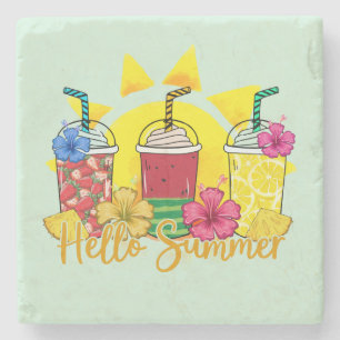 Hello Summer   Refreshing Tropical Fruit Smoothie Stone Coaster