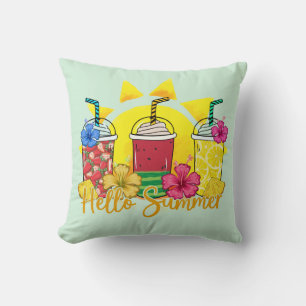 Hello Summer Refreshing Tropical Fruit Smoothie Throw Pillow