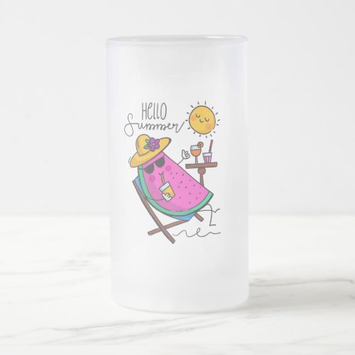 Hello Summer Relaxing Watermelon Frosted Glass Beer Mug