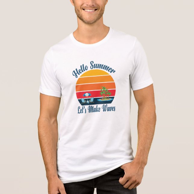 Hello Summer Retro Beach Sunset - Vacation Vibes Tri-Blend Shirt (Front)