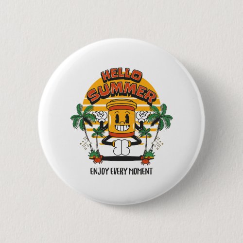 Hello Summer Retro Mascot Button