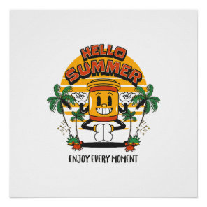 Hello Summer Retro Mascot Poster