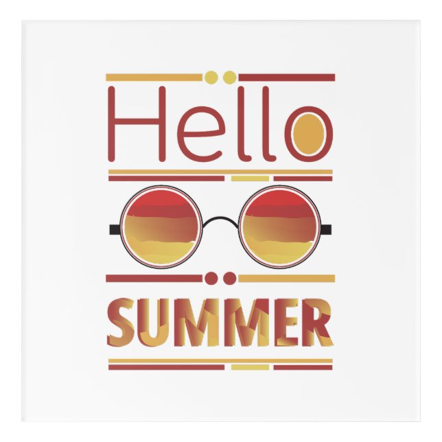 Hello Summer Retro Sunset Sunglasses Tee Acrylic Print (Front)