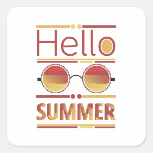 Hello Summer Retro Sunset Sunglasses Tee Square Sticker