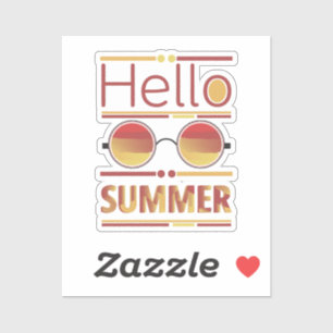 Hello Summer Retro Sunset Sunglasses Tee Sticker