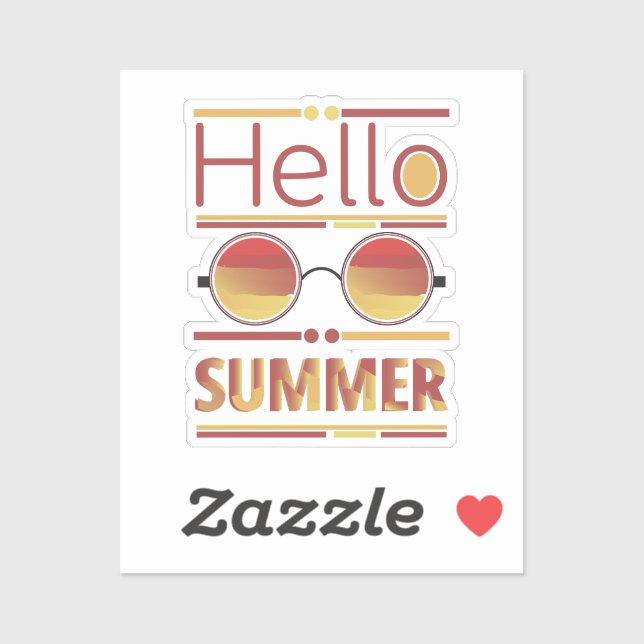 Hello Summer Retro Sunset Sunglasses Tee Sticker (Sheet)