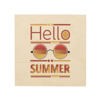 Hello Summer Retro Sunset Sunglasses Tee Wood Wall Art