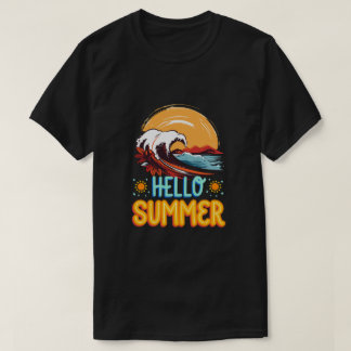 Hello Summer – Retro Wave & Sunset Beach T-Shirt