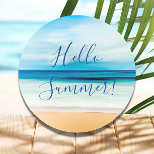 Hello Summer sandy beach nautical sea ocean Classic Round Sticker