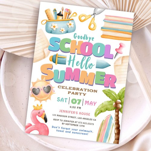 Hello Summer Schools Out Pool Summer Party  Invitation