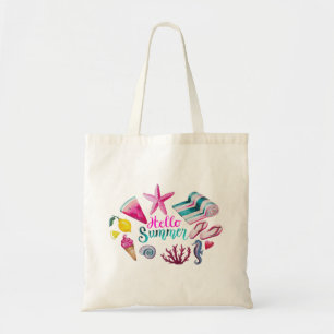 "Hello Summer" sea and summer watercolor Tote Bag