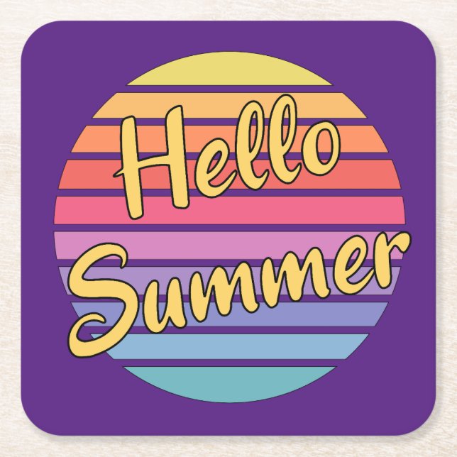 Hello Summer Square Paper Coaster (Front)