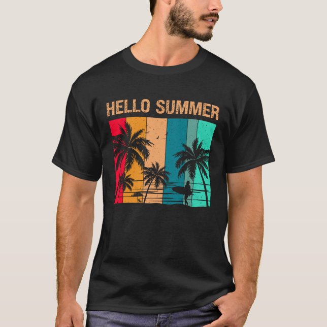 Hello Summer  Sun Sea and Sand  Summer Surfing Vac T-Shirt (Front)