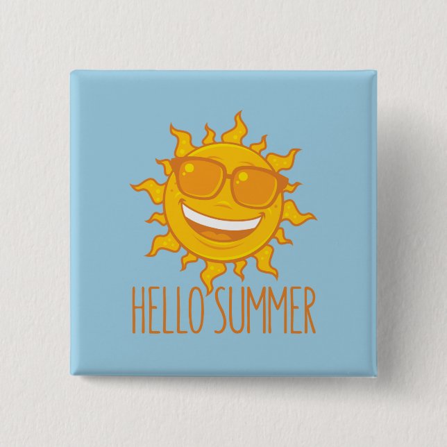 Hello Summer Sun With Sunglasses Button (Front)