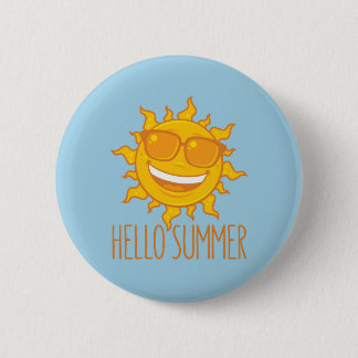Hello Summer Sun With Sunglasses Button