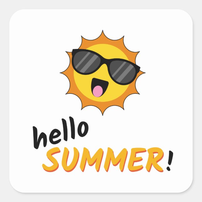 Hello Summer Sun with Sunglasses Square Sticker (Front)