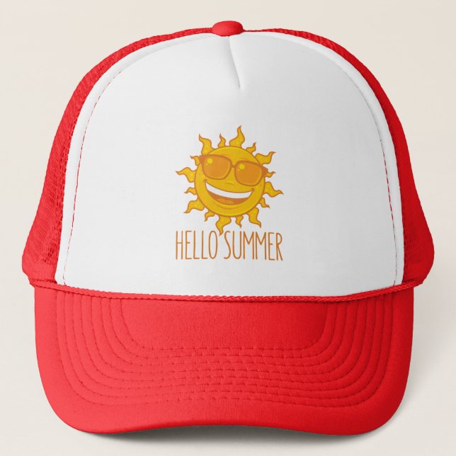 Hello Summer Sun With Sunglasses Trucker Hat (Front)