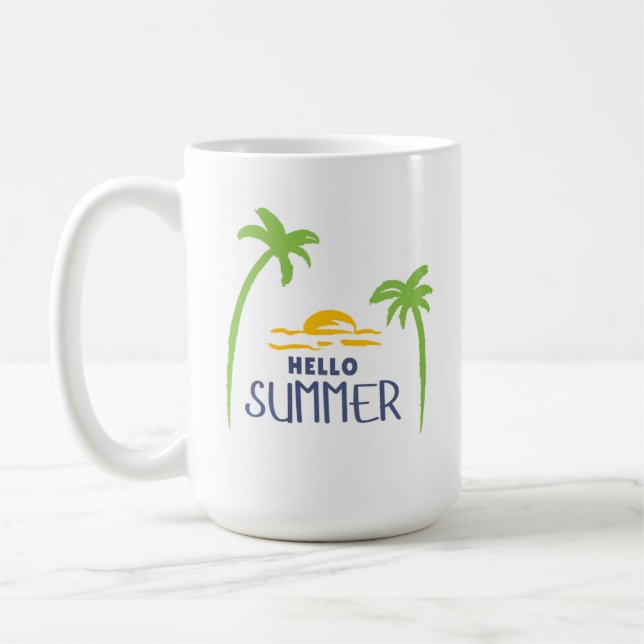 Hello Summer Sunshine And Palm Trees Coffee Mug (Left)