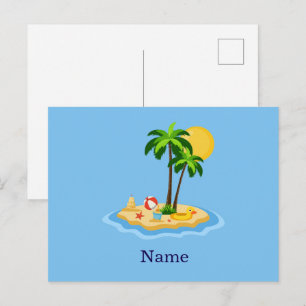 Hello Summer Sunshine Retro Circle Vintage Beach Postcard
