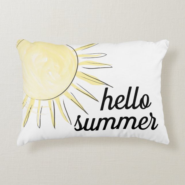 Hello summer sunshine yellow fun pastel summertime accent pillow (Front)