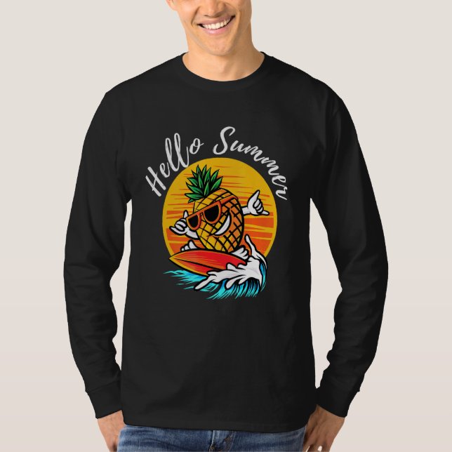 Hello Summer Surving Cool Pineapple Aloha Beaches  T-Shirt (Front)