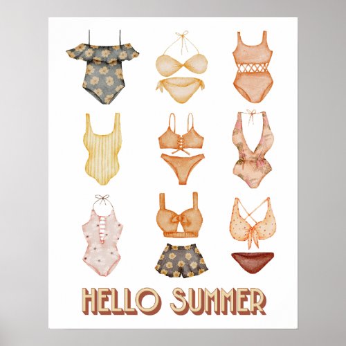 Hello Summer Swimsuits Art Poster YellowOrange Poster