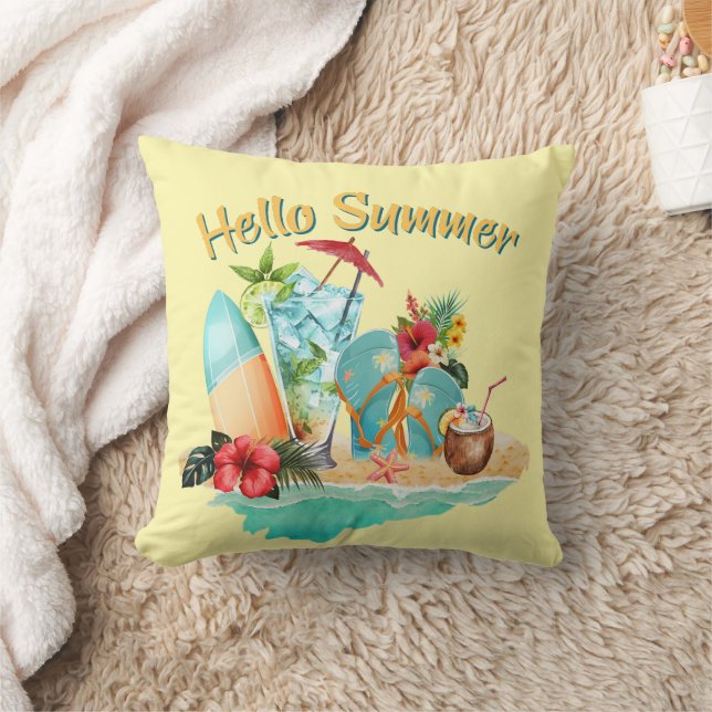 Hello Summer  Throw Pillow (Blanket)