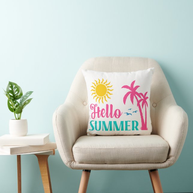 Hello Summer  Throw Pillow (Chair)