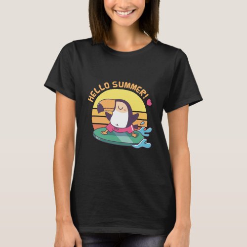 Hello Summer Toucan on Surfboard T_Shirt