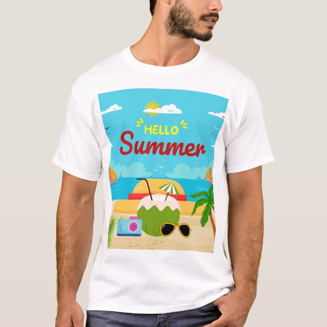 Hello Summer Tropical Beach T-Shirt | Sunny Ocean  (Front)