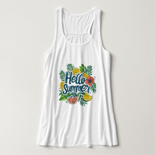 Hello Summer Tropical Citrus Graphic T-Shirt Tank Top