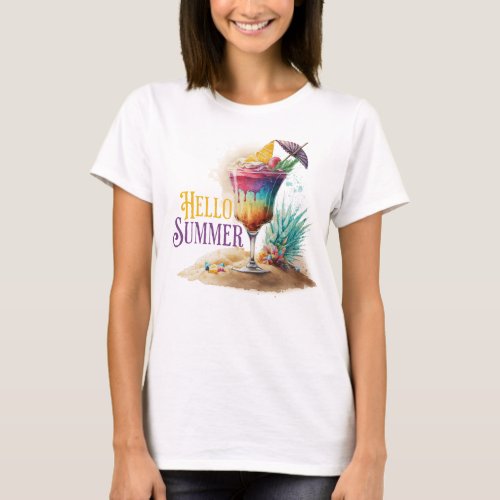 Hello Summer Tropical Drink Candy Colors T_Shirt