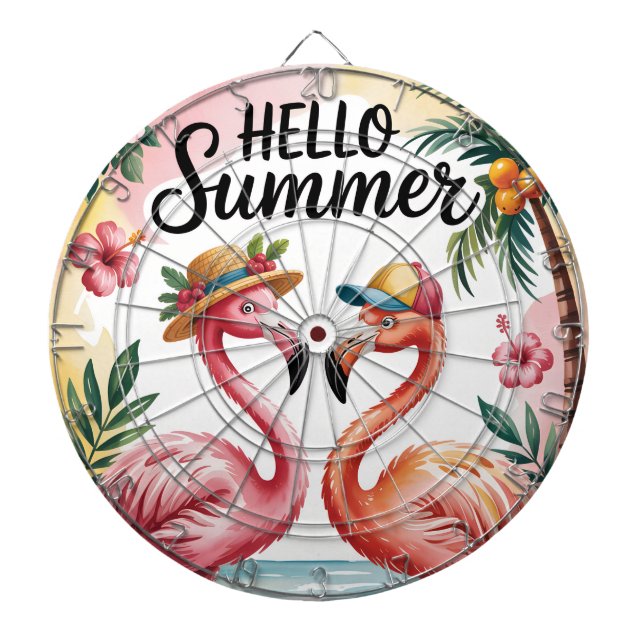 Hello Summer Tropical Flamingos & Sunny Splash Dart Board (Front)