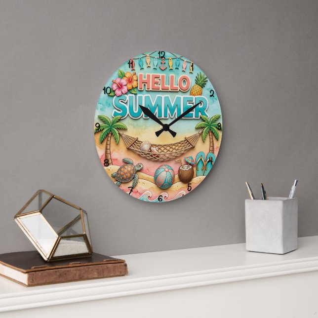 Hello Summer Tropical Hammock Large Clock (Office)