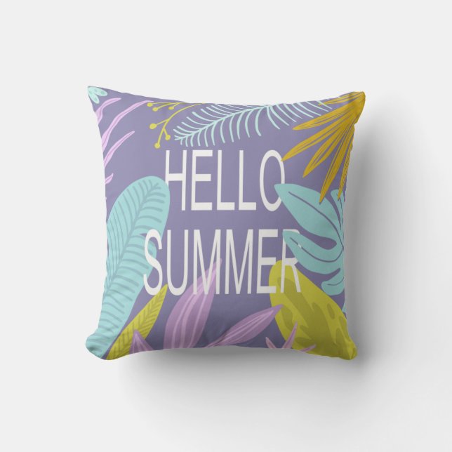 Hello Summer Tropical | Monogram Throw Pillow (Front)